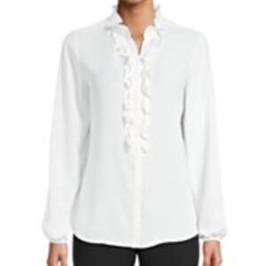 Bar III Women's White Long Sleeve Ruffled Blouse - NEW WITH TAGS - SZ L